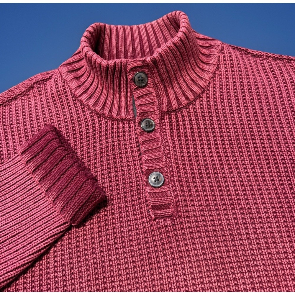 Carbon2Cobalt‎ Men's Large Fireside Chunky Knit Henley Sweater Red Mock Neck